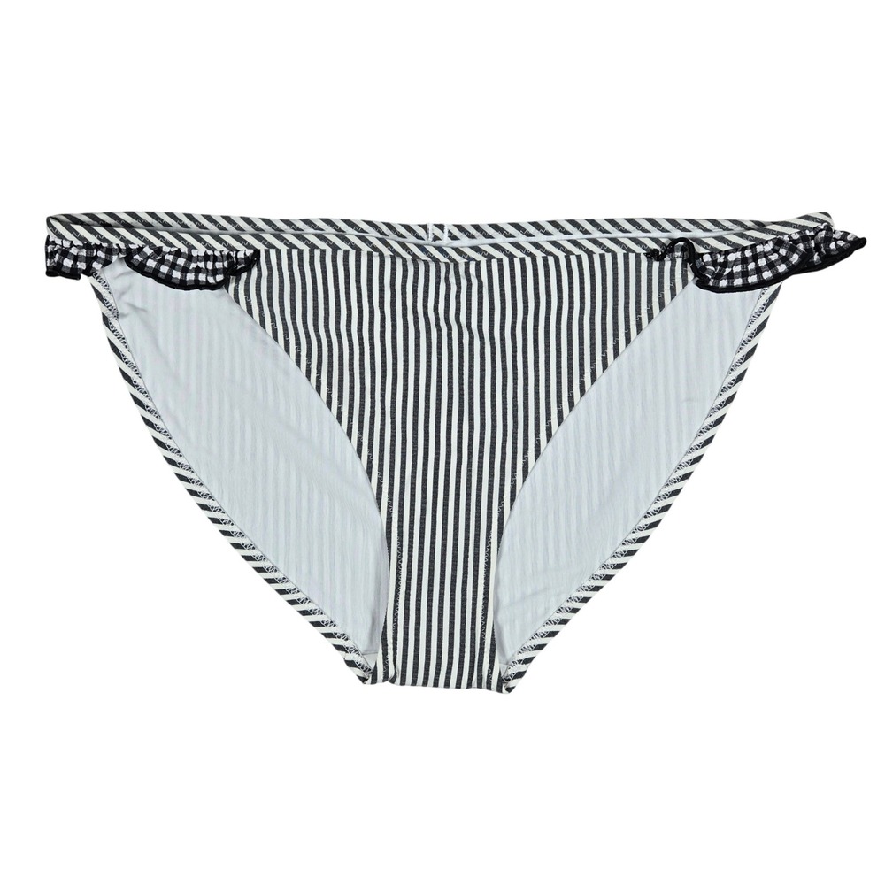 Aerie Bikini Bottoms Black White‎ Stripe Ruffle Gingham Size M